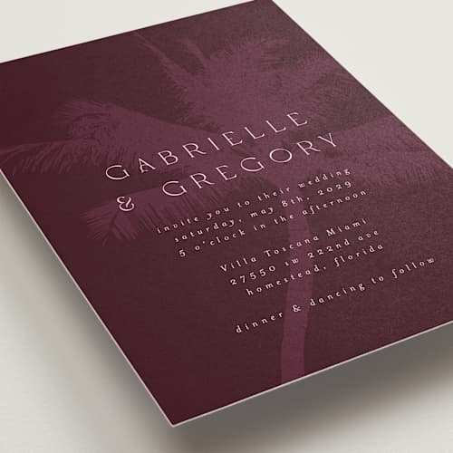 This is a cabernet wedding invitations with standard by AK Graphics called palm printing on signature in standard
