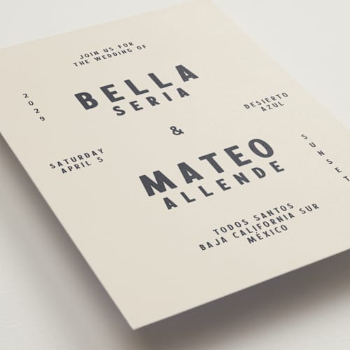 This is a baja blue wedding invitations with standard by Ani Somi called coyota printing on signature in standard