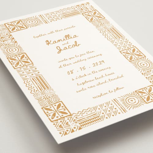 This is a amber wedding invitations with standard by Selima Akhter called tribal rythm printing on signature in standard