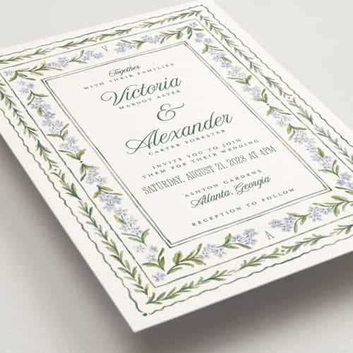 This is a wisteria wedding invitations with standard by Jenna Holcomb called vintage sketched printing on signature in standard