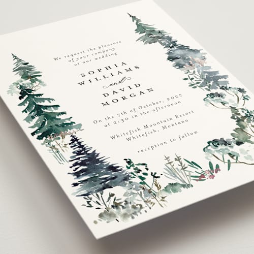 This is a snow wedding invitations with standard by Petra Kern called great outdoors printing on signature in standard