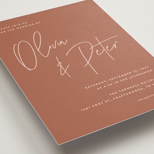 This is a terracotta wedding invitations with standard by JoAnn Jinks called signed printing on signature in standard