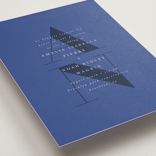 This is a marseille bleu wedding invitations with standard by Up Up Creative called centro printing on signature in standard