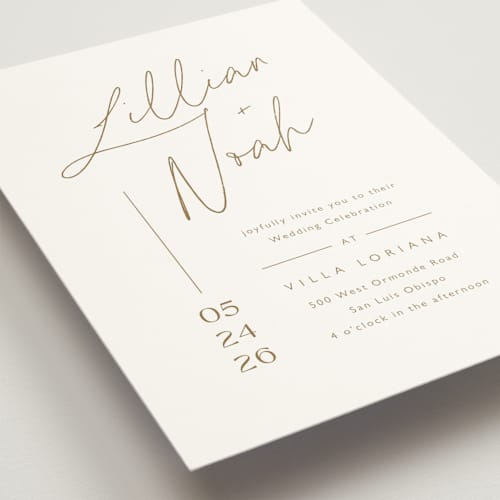 This is a champagne wedding invitations with standard by Carolyn MacLaren called modern aligned printing on signature in standard