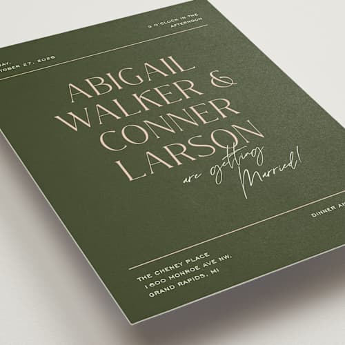 This is a olive wedding invitations with standard by Pixel and Hank called martini printing on signature in standard