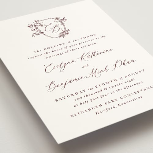 This is a passionate merlot wedding invitations with standard by Design Lotus called close to my heart printing on signature in standard