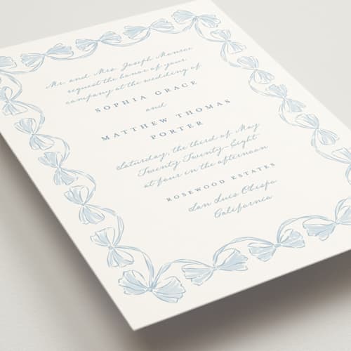 This is a lagoon wedding invitations with standard by Leah Bisch called bow frame printing on signature in standard