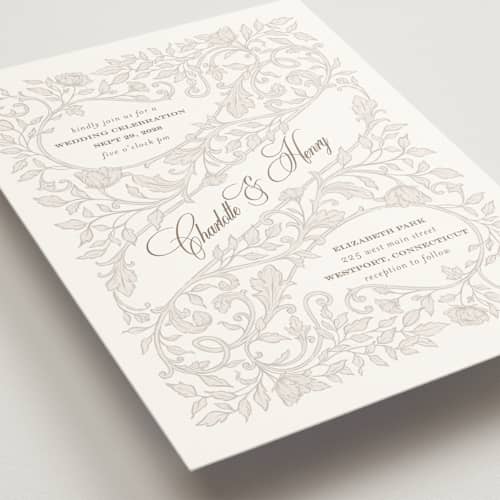 This is a natural wedding invitations with standard by BR Designs called vintage flourishes printing on signature in standard