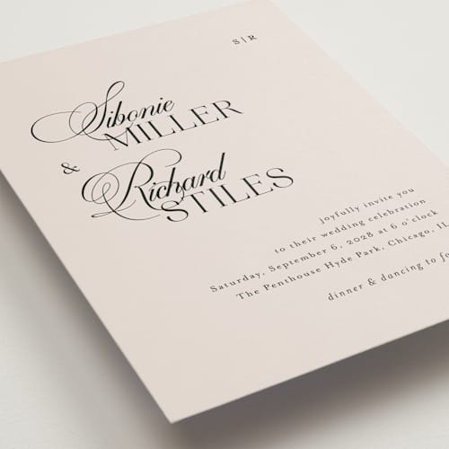This is a ivory wedding invitations with standard by Melanie Kosuge called sibonie printing on signature in standard