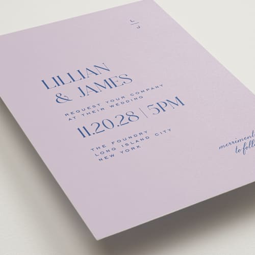 This is a blueberry wedding invitations with standard by Heather Cairl called clarity printing on signature in standard