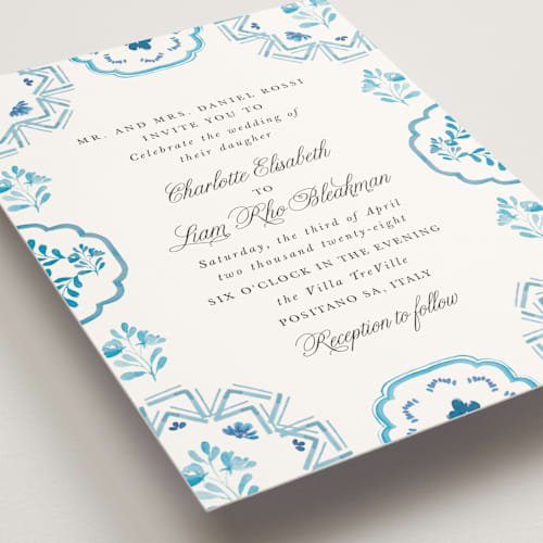 This is a cerulean wedding invitations with standard by Itsy Belle Studio called almafi printing on signature in standard