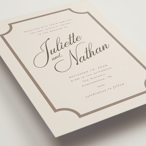 This is a latte wedding invitations with standard by Jessica Williams called marenza printing on signature in standard