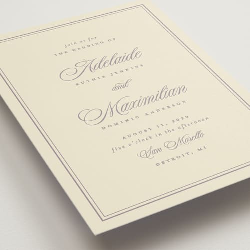 This is a mauve wedding invitations with standard by Ellen Schlegelmilch called museo printing on signature in standard