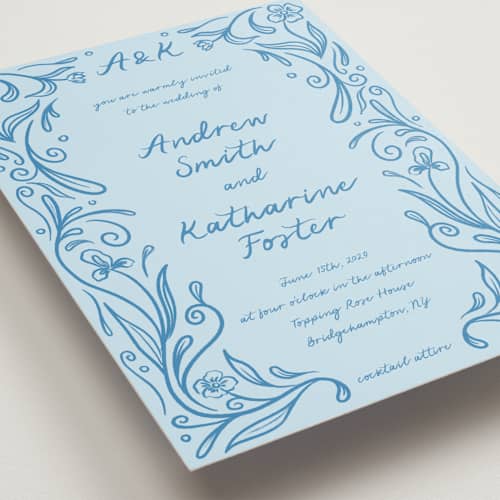 This is a ocean wedding invitations with standard by Julia Liverton called love in bloom printing on signature in standard