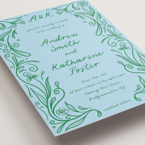 This is a lime wedding invitations with standard by Julia Liverton called love in bloom printing on signature in standard