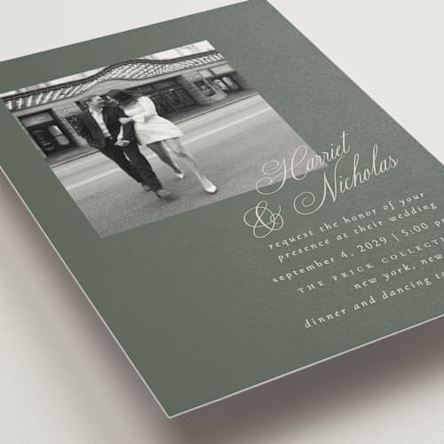 This is a forest mist wedding invitations with standard by Ana de Sousa called written with love printing on signature in standard