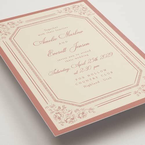 This is a rose wedding invitations with standard by Robert and Stella called constance printing on signature in standard