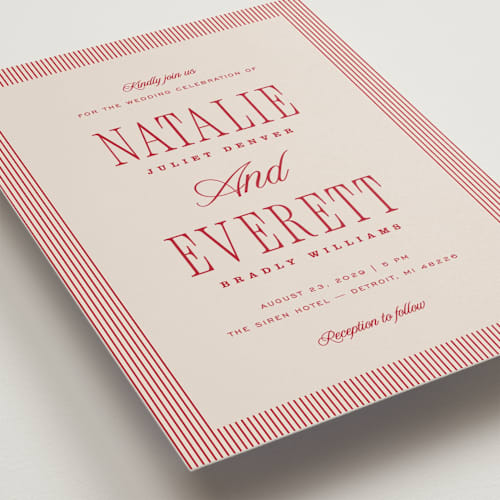 This is a cranberry wedding invitations with standard by Pixel and Hank called linea printing on signature in standard