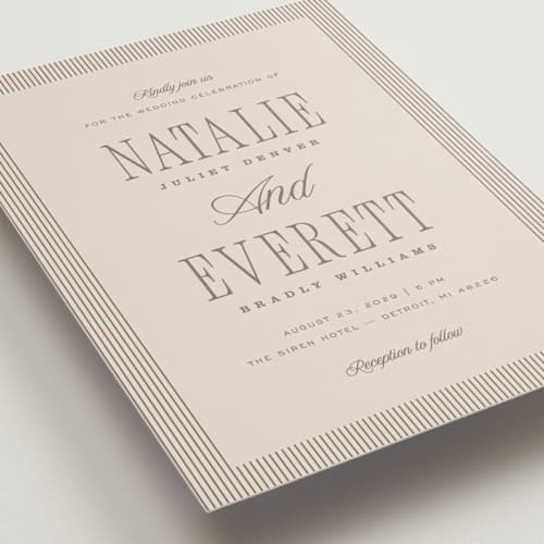 This is a oat wedding invitations with standard by Pixel and Hank called linea printing on signature in standard