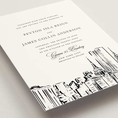 This is a noir wedding invitations with standard by Melinda Denison called new york skyline printing on signature in standard
