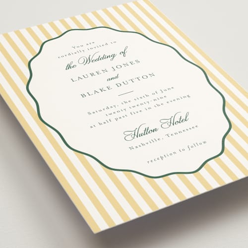This is a citrine wedding invitations with standard by Emily Betts called curved frame printing on signature in standard