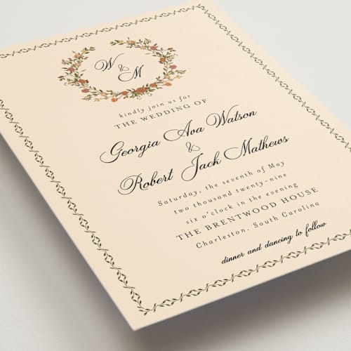 This is a autumn wedding invitations with standard by Susan Moyal called monogramed printing on signature in standard