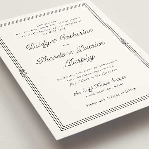 This is a tuxedo wedding invitations with standard by Kate Ahn called court printing on signature in standard