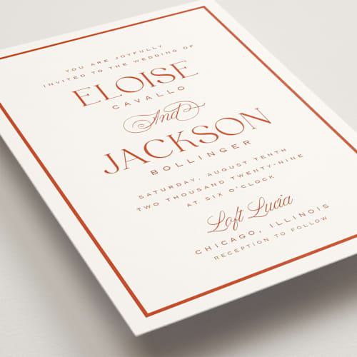 This is a blood orange wedding invitations with standard by Laura Hankins called galleria printing on signature in standard