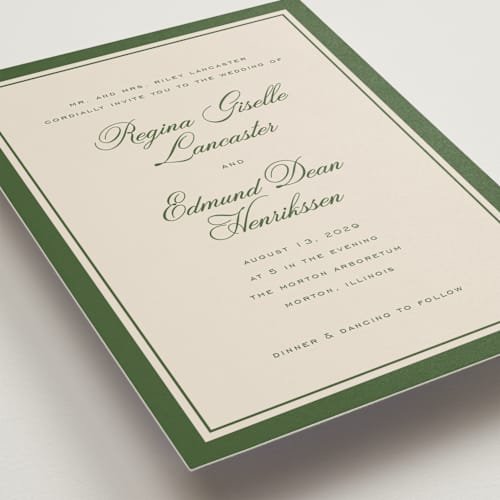 This is a dark moss wedding invitations with standard by chocomocacino called krytharaki printing on signature in standard