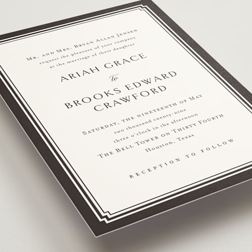 This is a espresso wedding invitations with standard by Jennifer Postorino called ariah printing on signature in standard