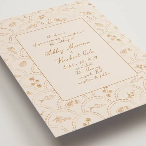 This is a sand wedding invitations with standard by Tamara Hilje called positano printing on signature in standard