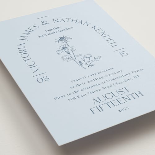 This is a bluebell wedding invitations with standard by Baumbirdy called floral type arch printing on signature in standard