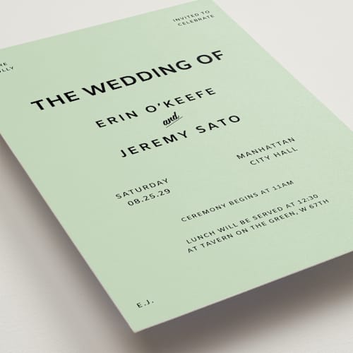 This is a mint wedding invitations with standard by Studio Suku called courthouse printing on signature in standard