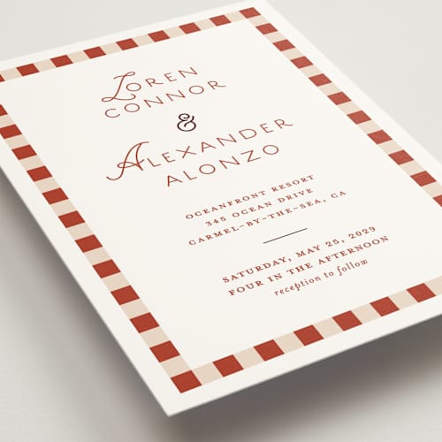 This is a brick wedding invitations with standard by Angela Quan called grid printing on signature in standard