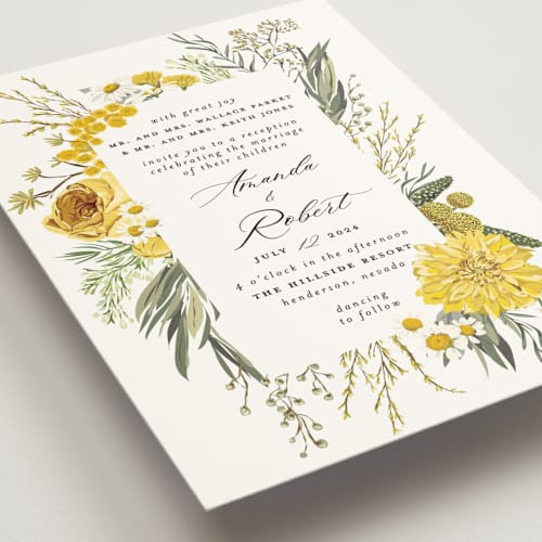 This is a honey wedding invitations with standard by Susan Moyal called organic florals printing on signature in standard
