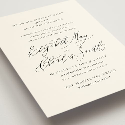 This is a linen wedding invitations with standard by Design Lotus called elysium printing on signature in standard