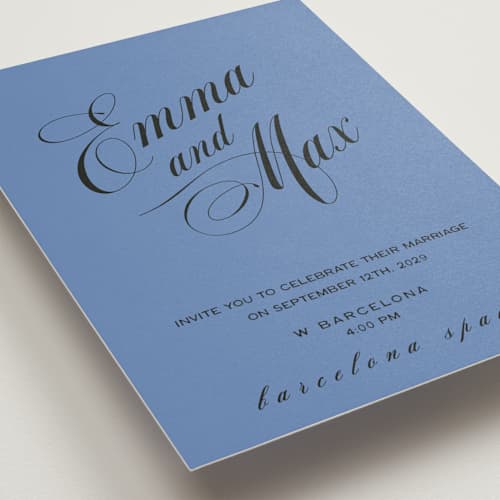 This is a electric blue wedding invitations with standard by Ani Somi called in lights printing on signature in standard