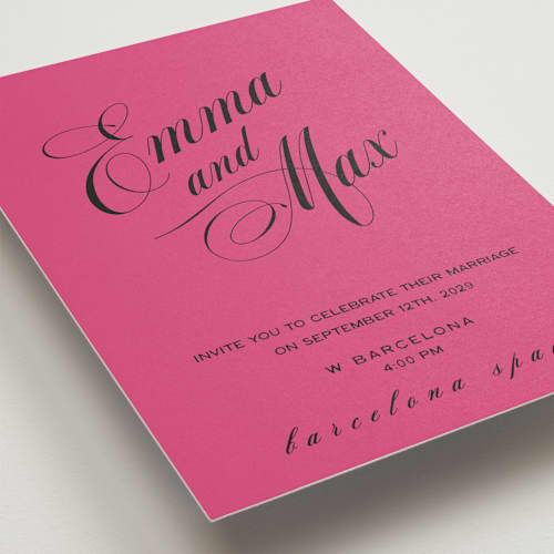 This is a fuschia wedding invitations with standard by Ani Somi called in lights printing on signature in standard