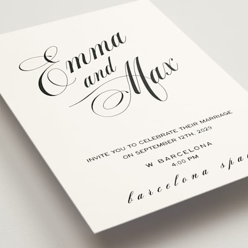 This is a bright white wedding invitations with standard by Ani Somi called in lights printing on signature in standard