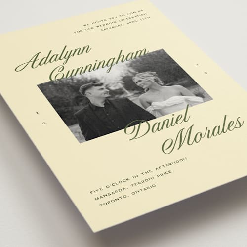 This is a citrus wedding invitations with standard by Sam Dubeau called swoon printing on signature in standard