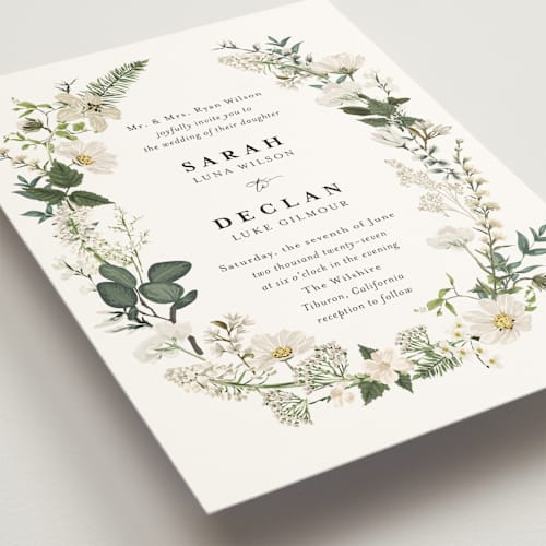This is a opal wedding invitations with standard by Susan Moyal called lilac bloom printing on signature in standard