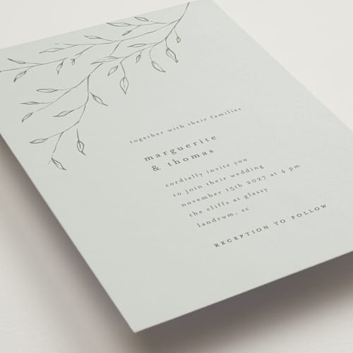 This is a powder blue wedding invitations with standard by chocomocacino called tortina printing on signature in standard