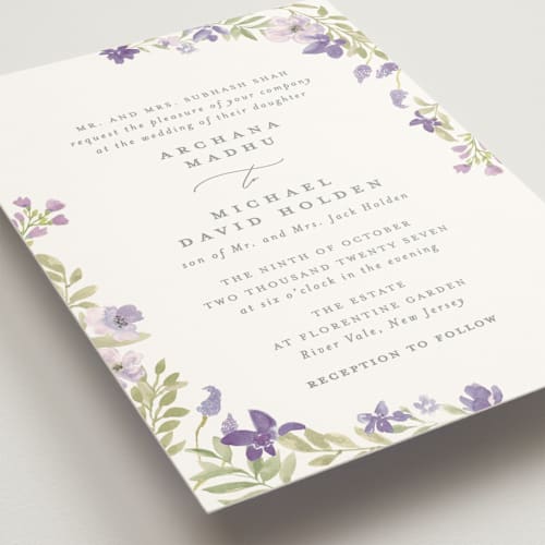 This is a mauve wedding invitations with standard by Creo Study called nilgiri printing on signature in standard