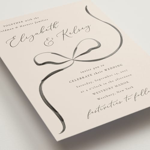 This is a tuxedo wedding invitations with standard by Corinne Malesic called bow printing on signature in standard