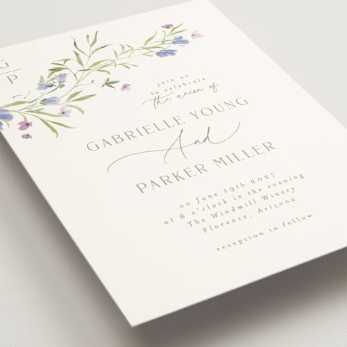 This is a wisteria wedding invitations with standard by Everett Paper Goods called sweeping meadow printing on signature in standard
