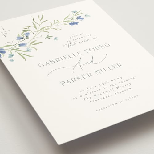 This is a aquamarine wedding invitations with standard by Everett Paper Goods called sweeping meadow printing on signature in standard