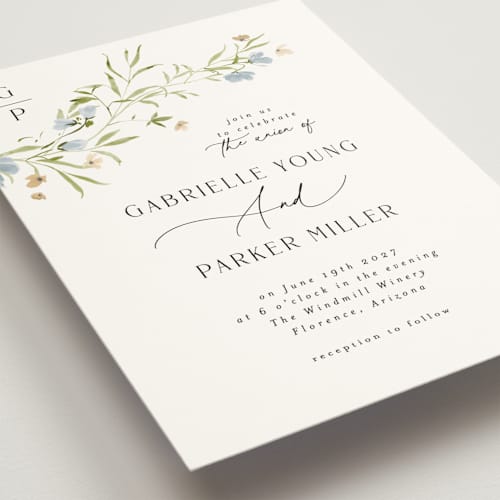 This is a porcelain wedding invitations with standard by Everett Paper Goods called sweeping meadow printing on signature in standard