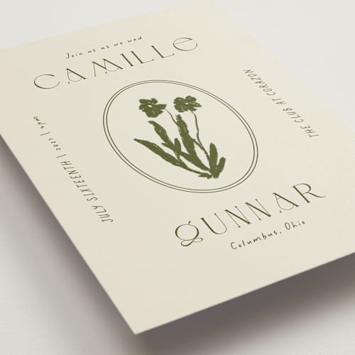 This is a lichen wedding invitations with standard by Alaina Cherup called la graine printing on signature in standard