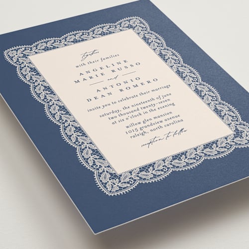 This is a indigo wedding invitations with standard by Erica Krystek called chantilly printing on signature in standard