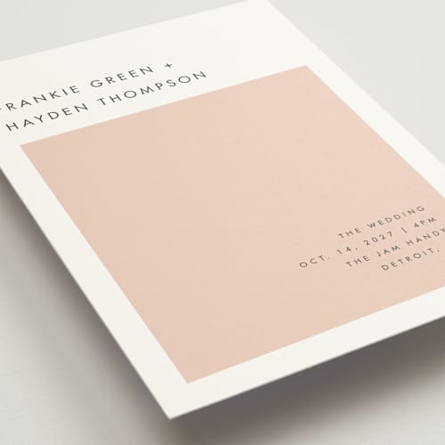 This is a pale peach wedding invitations with standard by Snow and Ivy called colorfield printing on signature in standard